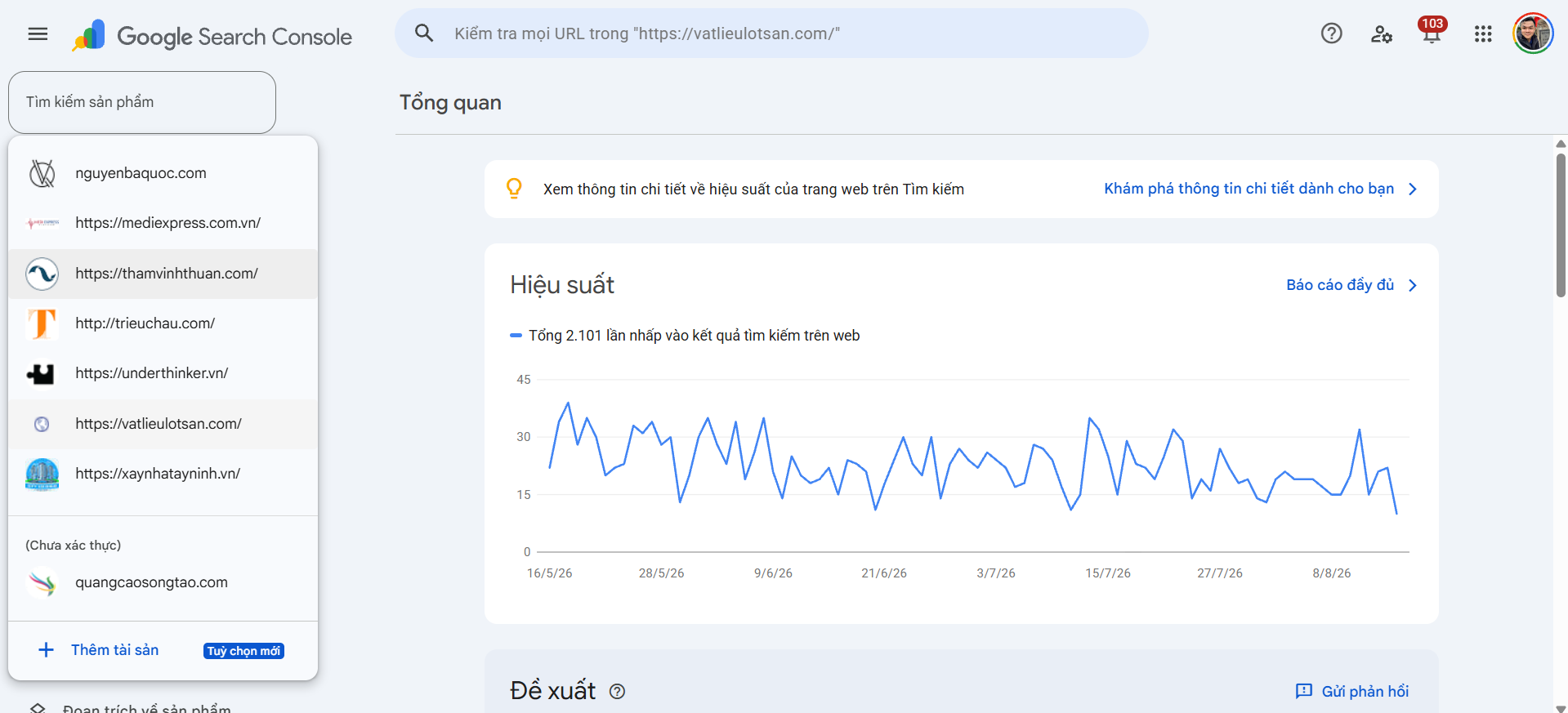 Báo cáo hiệu suất Google Search Console